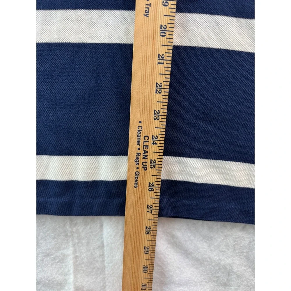 Polo Ralph Lauren Mens Custom Fit Striped Rugby Polo Shirt Navy White Sz LG Logo